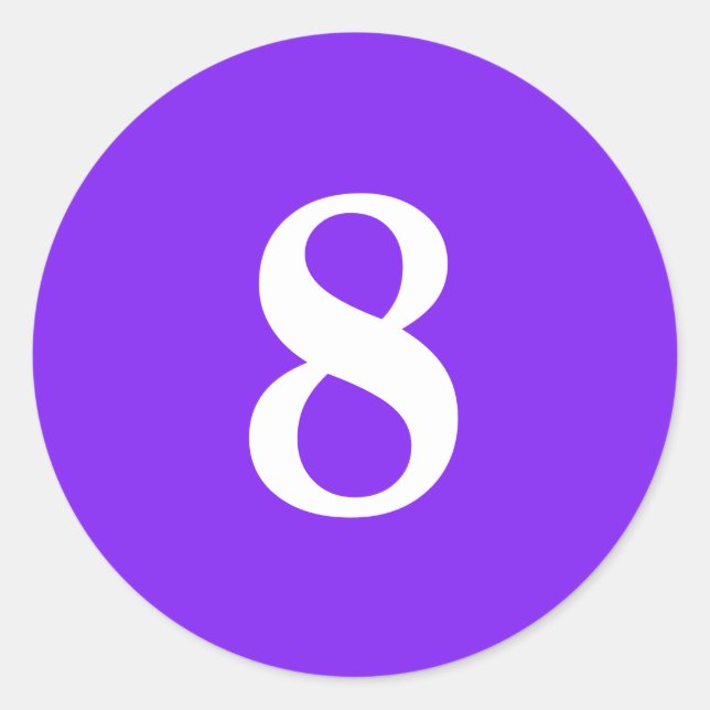 Number Eight planning simple 8 purple white Classic Round Sticker (Front)