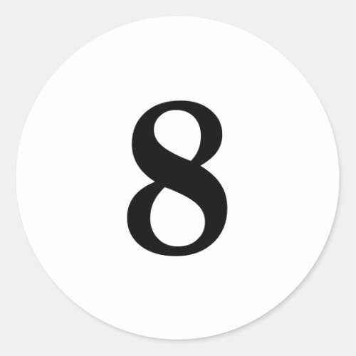 Number Eight planning simple 8 white black Classic Round Sticker