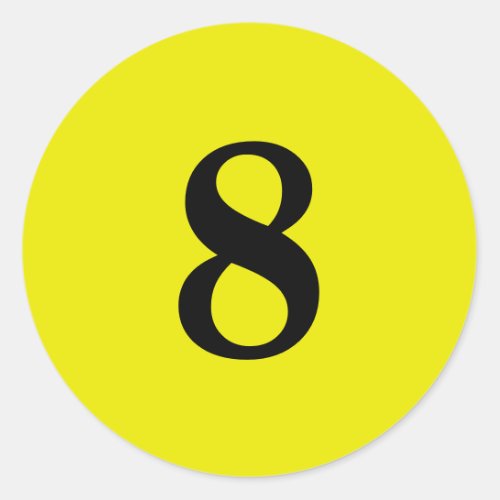 Number Eight planning simple 8 yellow black Classic Round Sticker