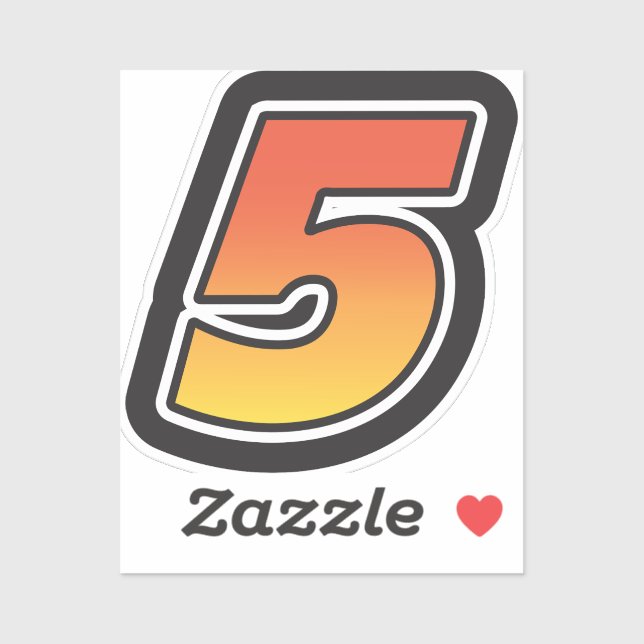 Number Five 5 Gradient Yellow Orange 3 Stroke Sticker (Sheet)