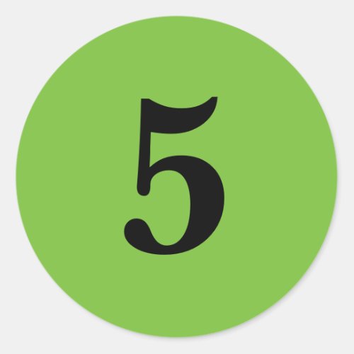 Number Five planning simple 5 green black Classic Round Sticker