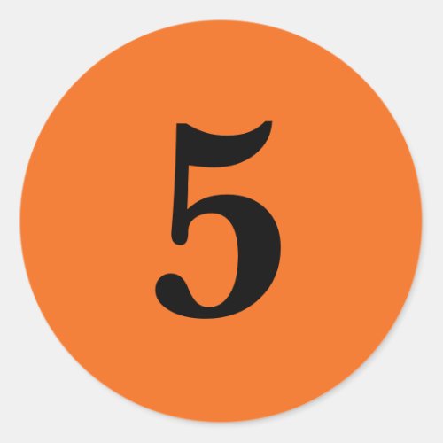 Number Five planning simple 5 orange black Classic Round Sticker