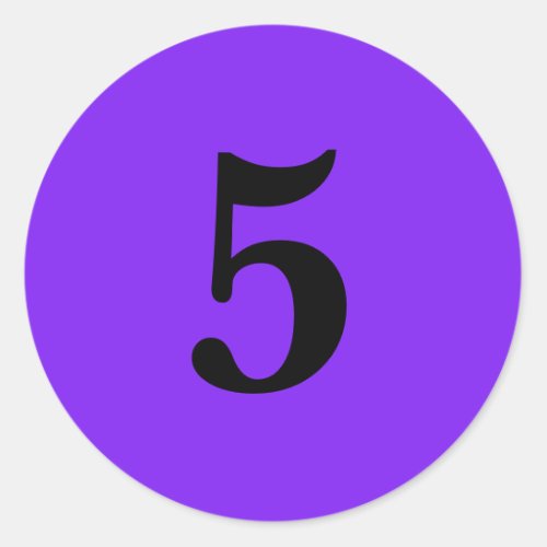 Number Five planning simple 5 purple black Classic Round Sticker