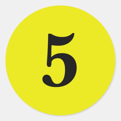 Number Five planning simple 5 yellow black Classic Round Sticker
