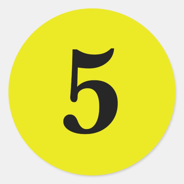 Number Five planning simple 5 yellow black Classic Round Sticker (Front)