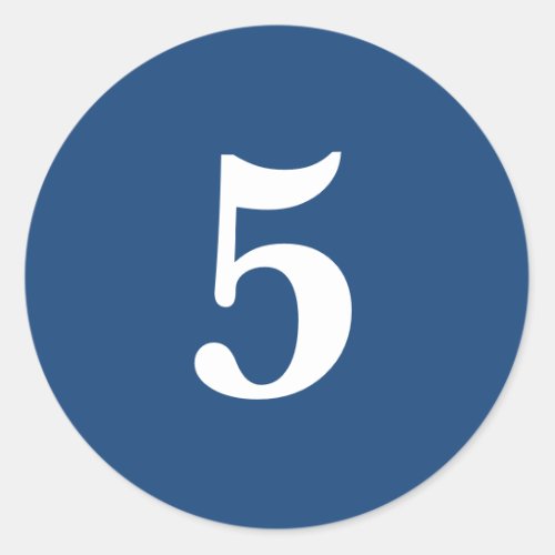 Number Five planning supplies simple 5 navy white Classic Round Sticker