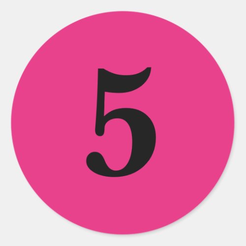 Number Five planning supplies simple 5 pink black Classic Round Sticker