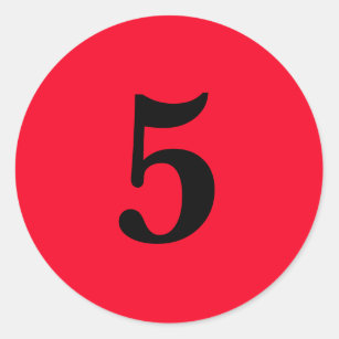 Number Five planning supplies simple 5 red black Classic Round Sticker