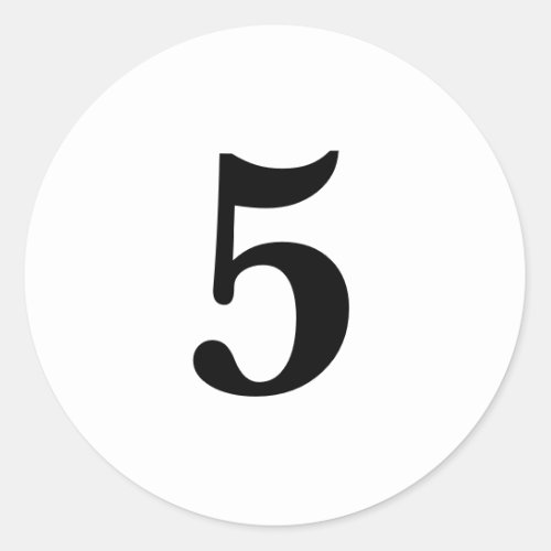 Number Five planning supplies simple 5 white black Classic Round Sticker