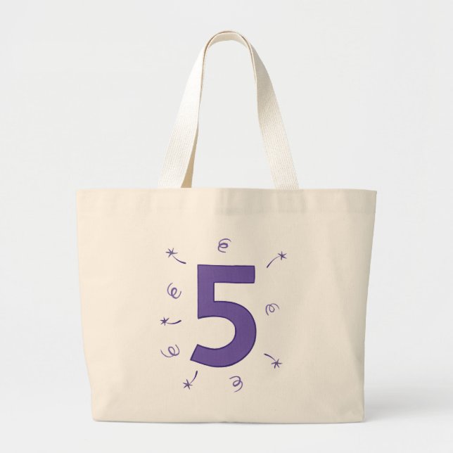 Number Five Purple Stars Ribbons Sparkler Tote Bag (Front)