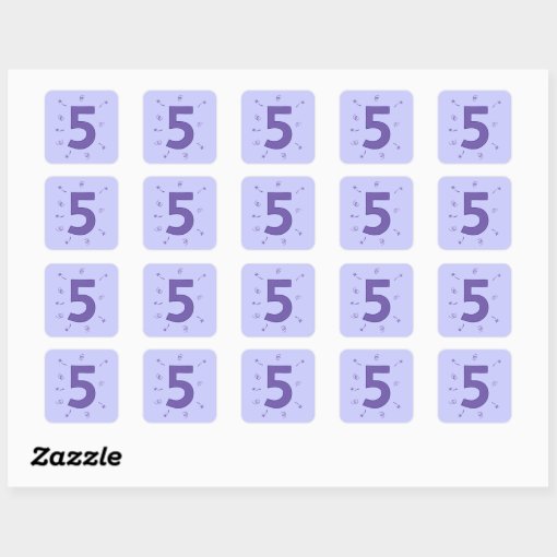 Number Five Purple Stars Ribbons Sparklers Sticker Zazzle