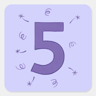 Number Five Purple Stars Ribbons Sparklers Sticker