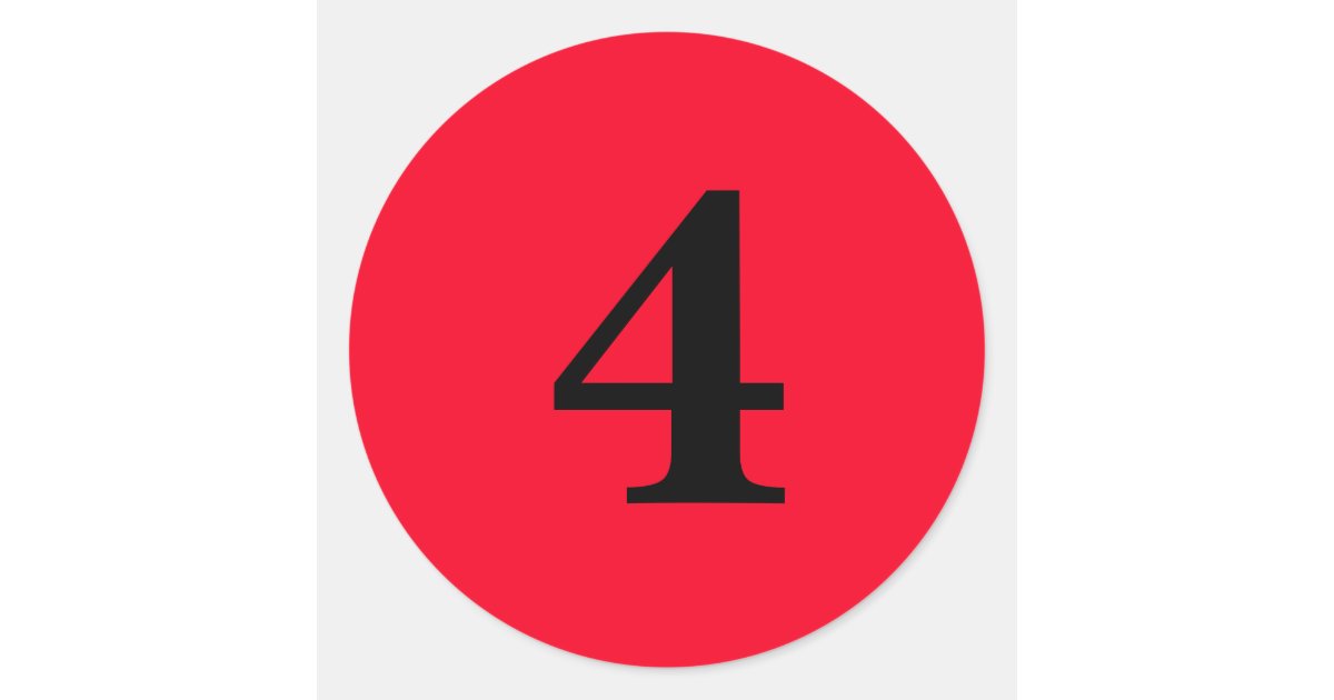 Number Four planning supplies simple 4 red black Classic Round Sticker ...