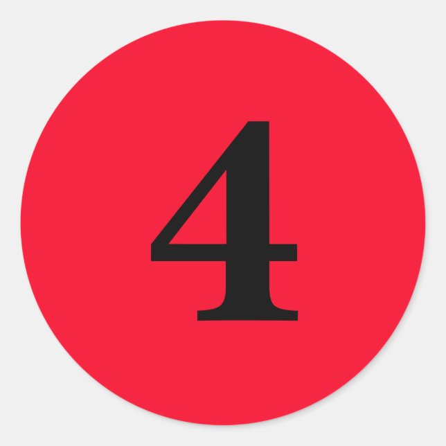 Number Four planning supplies simple 4 red black Classic Round Sticker (Front)