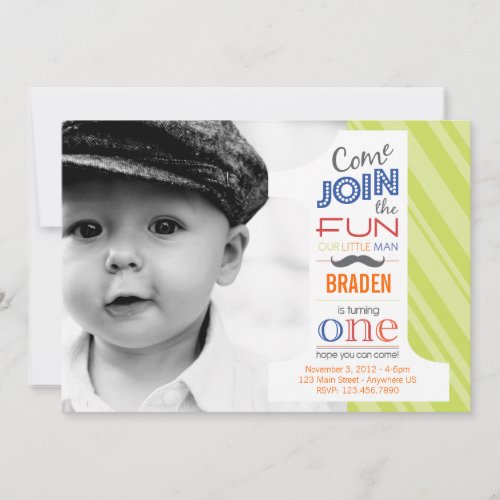 Number Fun MUSTACHE FIRST BIRTHDAY invitation