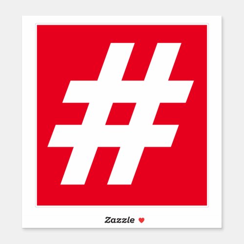 Number Hashtag Red and White Sticker