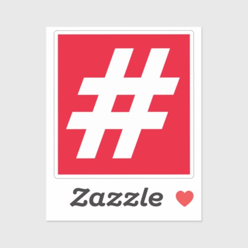 Number Hashtag Red and White Sticker