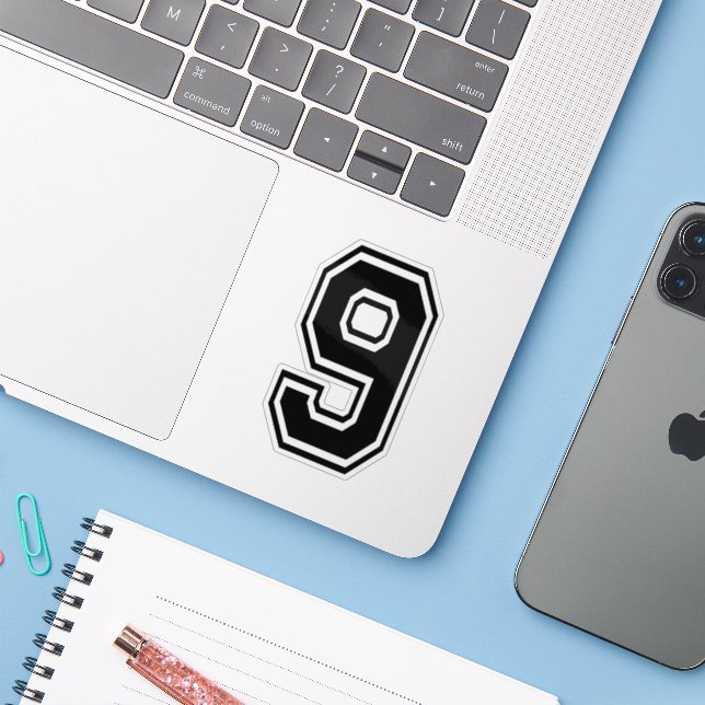 Number Nine 9 Sport Font Sticker (Laptop w/ iPhone)