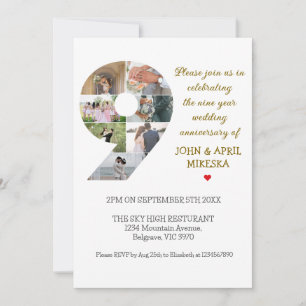 Number Nine Custom Photo Wedding Anniversary Invitation