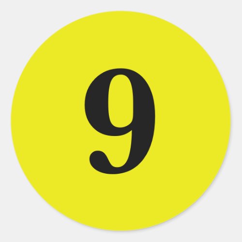 Number Nine planning simple 9 yellow black Classic Round Sticker