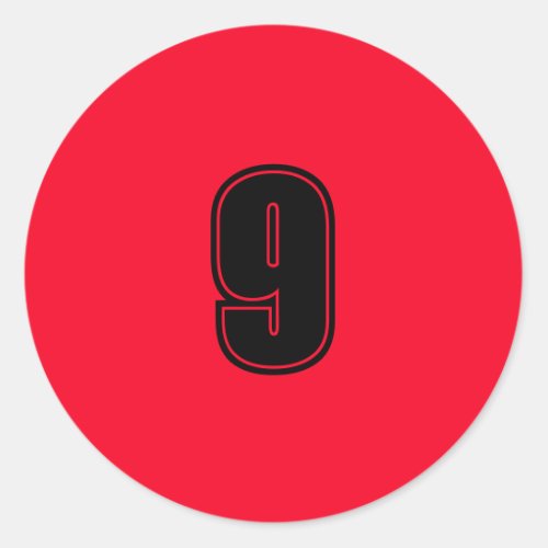 Number Nine planning supplies simple 9 red black Classic Round Sticker