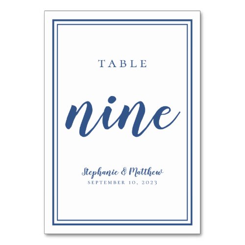 Number Nine Simple Classic Blue White Wedding Table Number