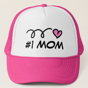 Number one #1 mom trucker hat with cute pink heart