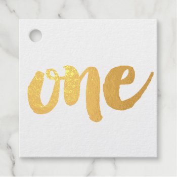 Number One 1st Birthday Anniversary Square Real Foil Favor Tags by Pip_Gerard at Zazzle