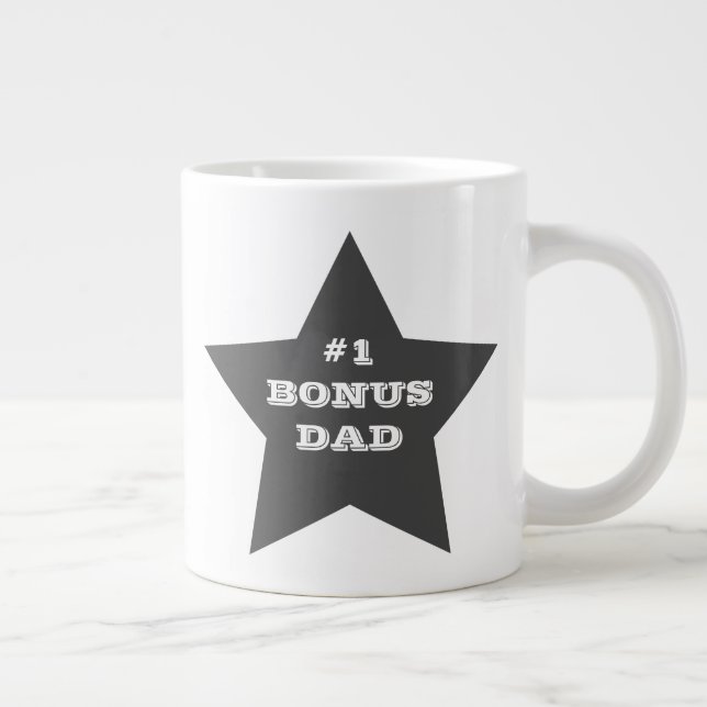 Number One Bonus Dad, #1 Grey Star Giant Coffee Mug (Right)