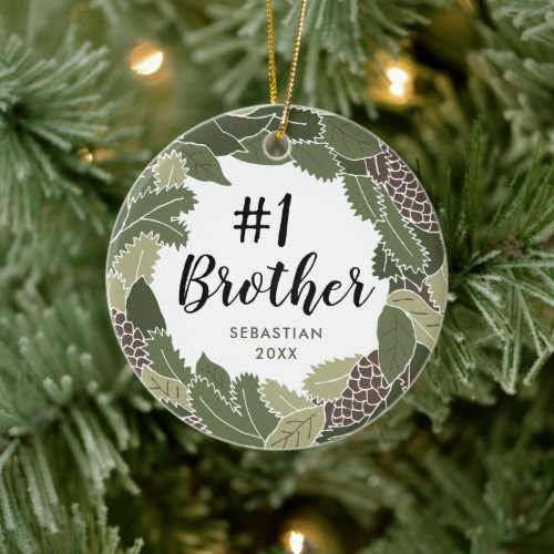 Number One Brother Personalized Best Bro Wreath Ceramic Ornament