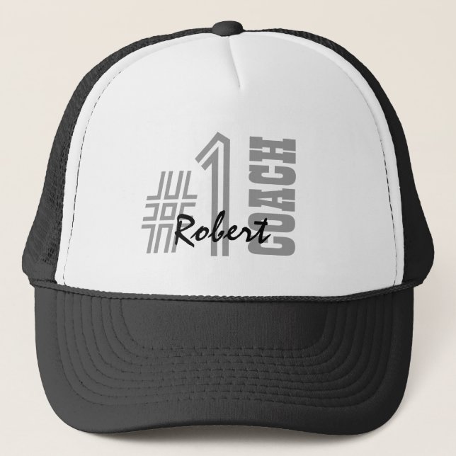 Number One COACH Black and White A01 Trucker Hat (Front)