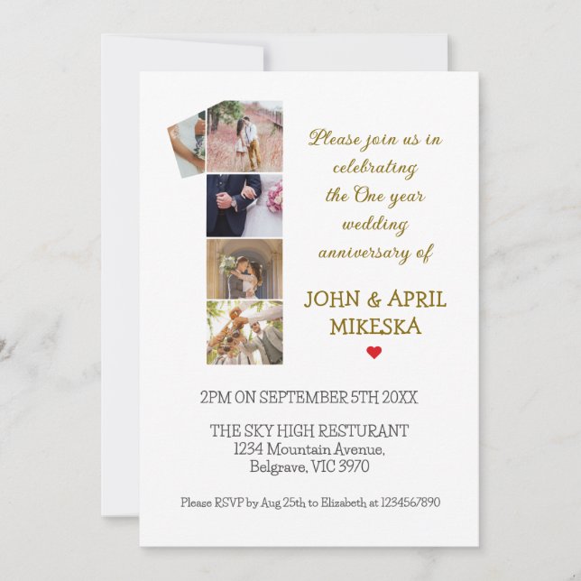 Number One Custom Photo Wedding Anniversary  Invitation (Front)