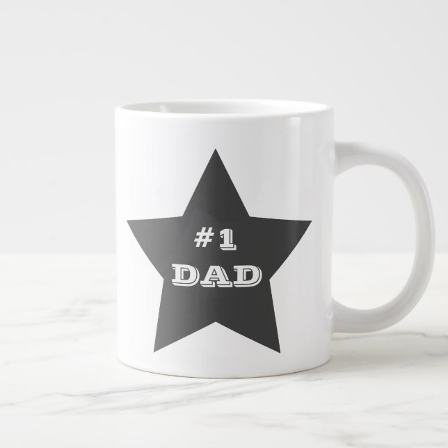 Number One Dad, #1 Grey Star Giant Coffee Mug (Right)