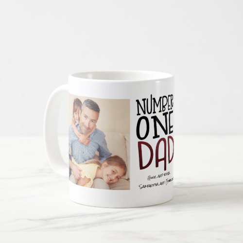 Number One Dad 2 Photos Artsy Typography Name Coffee Mug