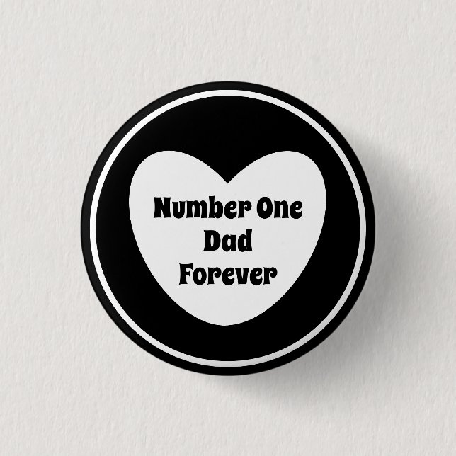 Number One Dad Black and White Modern Heart  Button (Front)