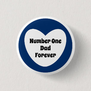 Number One Dad Cute Navy Blue White Heart Button