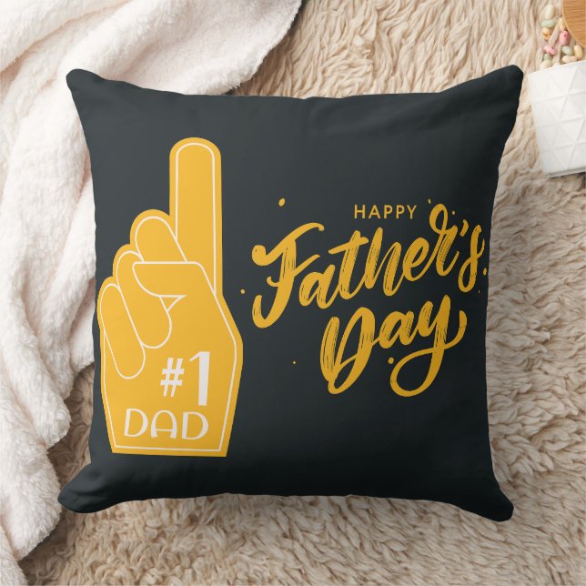 Number One Dad Foam Finger Typography Throw Pillow (Blanket)