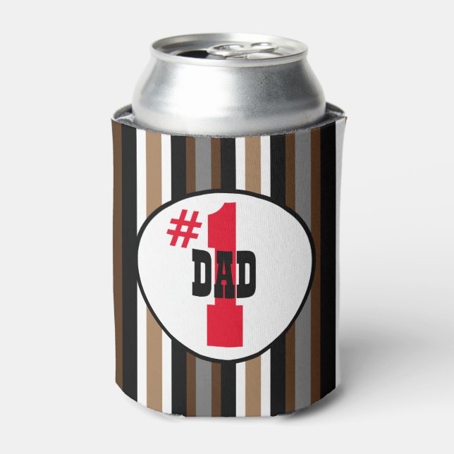 Number One Dad Gray, Brown and Black Stripes Can Cooler (Can Front)