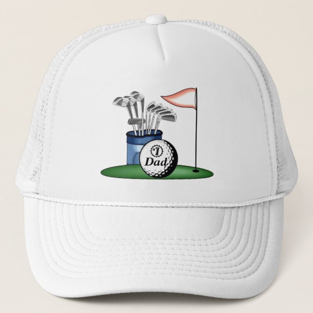 Number one Dad/Mom/Son... Personalized Golf Trucker Hat (Front)