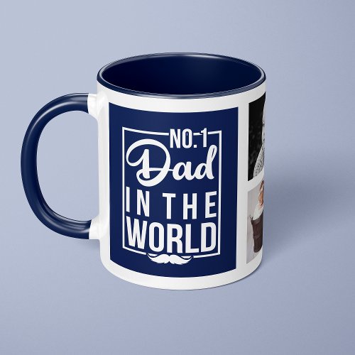 Number One Dad Navy Blue Custom Photo Collage Mug