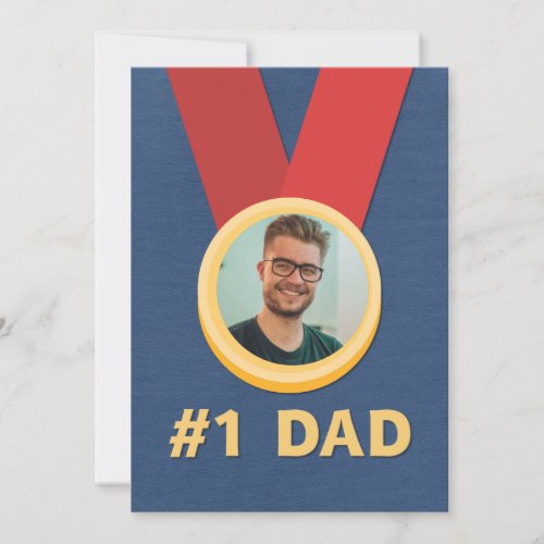 Number One Dad Photo Medal Fathers Day Holiday Card