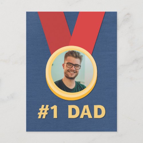 Number One Dad Photo Medal Fathers Day Holiday Postcard