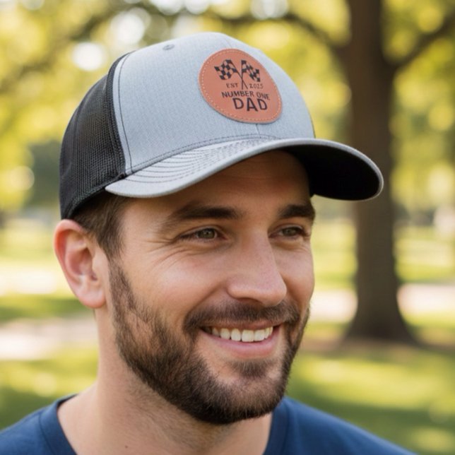 Number One Dad Race Flag Custom Leather Patch Hat (Creator Uploaded)