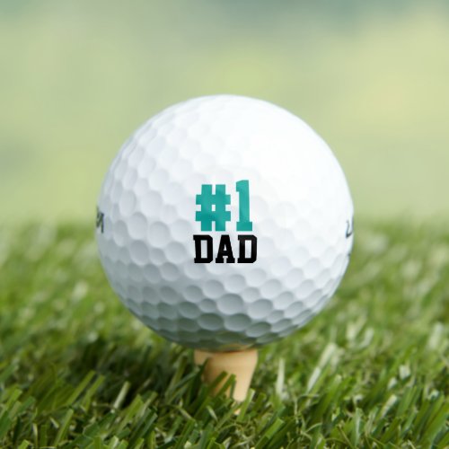 Number One Dad Teal and Black Fathers Day Golf Balls
