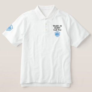 Number One Daddy Golf Pro Sky Blue Monogram  Embroidered Polo Shirt