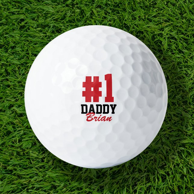 Number One Daddy Red Monogrammed Father's Day Golf Balls (Creator Uploaded)
