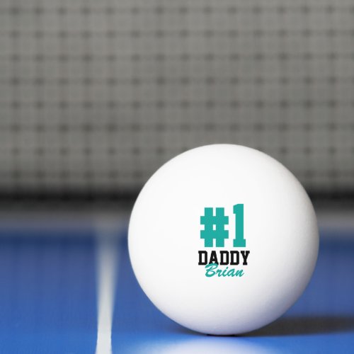 Number One Daddy Teal Monogrammed Fathers Day Ping Pong Ball