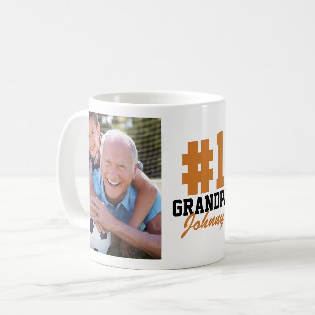 Number One Grandpa 2 Photo Father's Day Coffee Mug (Front Left)