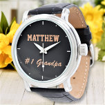 Number One Grandpa Fathers Day Custom Name Watch<br><div class="desc">Add a name, customize the text, and easily create your personalized watch. You can TRANSFER this DESIGN on other Zazzle products and adjust it to fit most of the Zazzle items. Standard Studio designs are made in high-resolution vector graphics for a professional print. Thank you for choosing our designs and...</div>