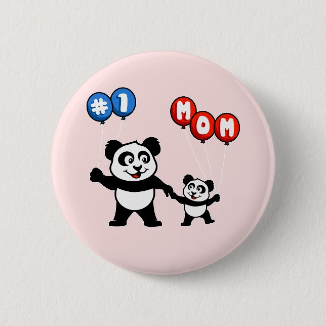 Number One Mom Panda Family Pinback Button (Front)
